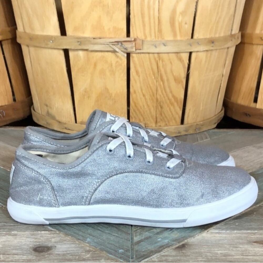 UGG Anaya Silver Metallic Twill Canvas Lace-Up Sneakers Shoes Girls Size 4